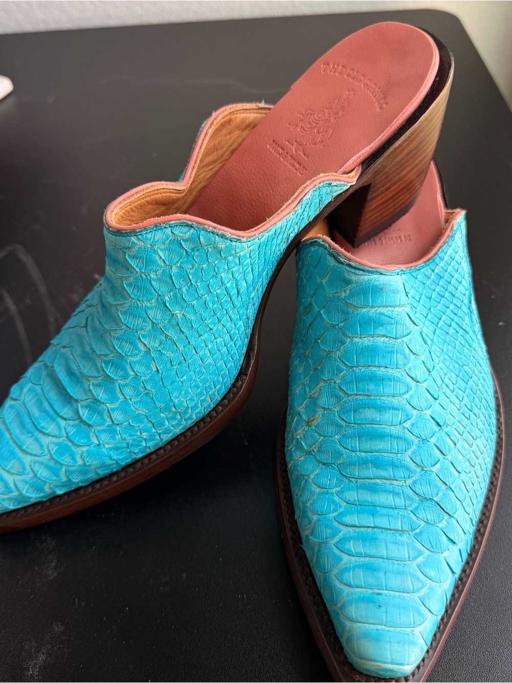 Old Gringo Turquoise Exotic Leather Mule Heels